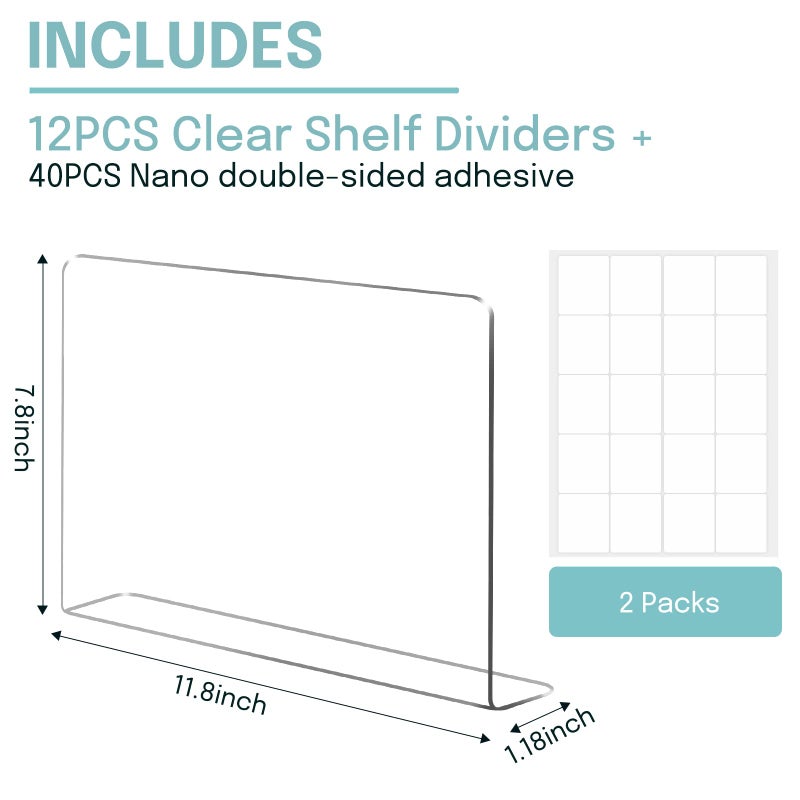 OKPOW Shelf Dividers for Closet Organization: 12 Pack Durable Clear Acrylic Divider Organizer for Shelves - Vertical Adjustable Shelving Separators for Clothing Purse - Image 5